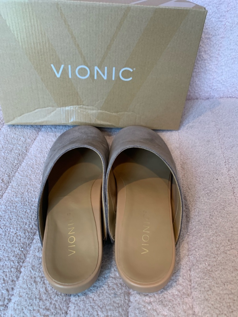 Vionic Taupe Suede Mule Slides- Opal - Picture 4 of 6